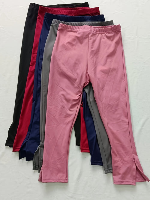 5-Pack Women's High-Waisted Capri Pants - Stretchy Elastic Waist Non-Transparent Leggings, Lightweight Pants for Women - Multi-Season Everyday & Formal Outfits in Pink, Black, Red, Gray, Navy - Non-See-Through Fabric, High Waist Pants, Casual Wear, Versat