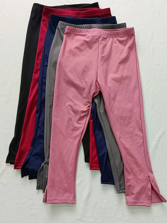 5-Pack Women's High-Waisted Capri Pants - Stretchy Elastic Waist Non-Transparent Leggings, Lightweight Pants for Women - Multi-Season Everyday & Formal Outfits in Pink, Black, Red, Gray, Navy - Non-See-Through Fabric, High Waist Pants, Casual Wear, Versat