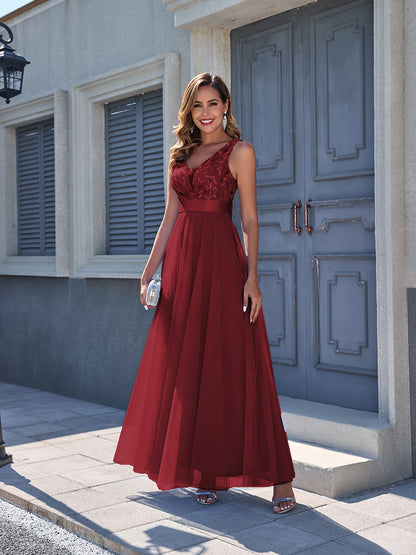 Women'S Dress Embroidery Design V-Neck Sleeveless Long Dress Wedding Dresses for Women for Engagement Wedding Evening Party Dancing Performance Date Daily Valentine'S Day New Year Various Occasions Mesh Long Dress