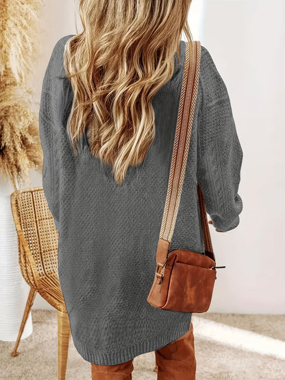 Plus Size, Beige Cable Sweater Dress - Oversized Slouchy Mid-Length Dress with Drop Shoulder, Cozy Winter Dress for Fall/Winter, Beige Cable Pattern Pullover, Elegant Casual to Dressy Wear