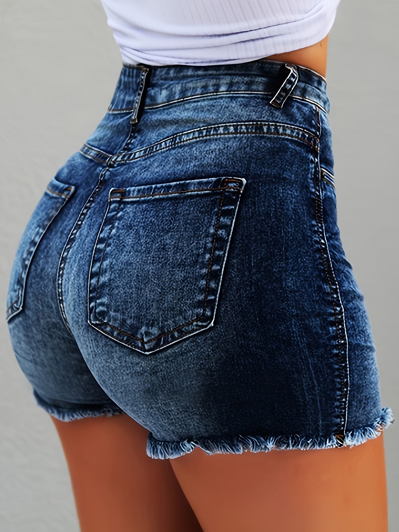 Dark Blue Denim High-Waist Denim Shorts - product view 1