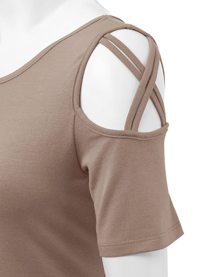 Women's Casual Open Strap Shoulder Short Sleeve Top