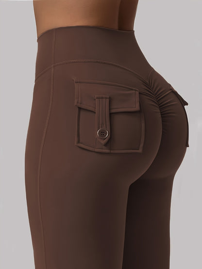 New Women'S Casual Loudspeaker Yoga Pants Training Loudspeaker Pants High Waist Work Clothes Belt Pocket Sportswear