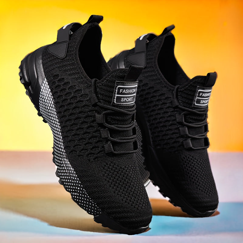[Breathable Mesh Sneakers] Men's Breathable Mesh Sneakers - Ultra-Comfortable, Non-Slip, Geometric Print With Red Accents - Perfect For Running, Basketball, Tennis, And Casual Wear - Lightweight And Stylish For Active Men