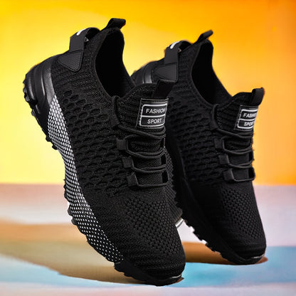 [Breathable Mesh Sneakers] Men's Breathable Mesh Sneakers - Ultra-Comfortable, Non-Slip, Geometric Print With Red Accents - Perfect For Running, Basketball, Tennis, And Casual Wear - Lightweight And Stylish For Active Men