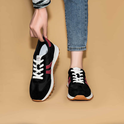 Women's Genuine Leather Chunky Lug Sole Lace Up Running Shoes Casual Designed Fashion Sporty Sneakers AA1127n