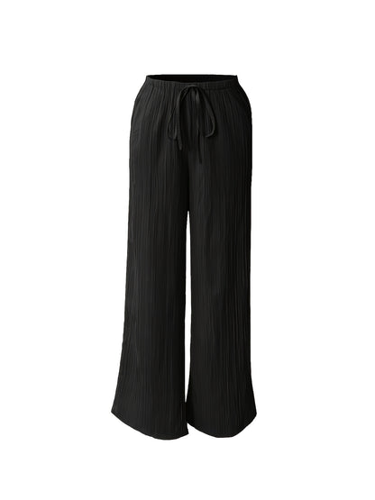 3pcs Elegant Ladies' Pants Set - Elegant Casual Solid Color Wide Leg Trousers, Versatile High-Waisted Pants for Spring & Summer, Perfect for Daily Wear And Vacation, Summer Vacation Beach Flowy Trousers with Pockets
