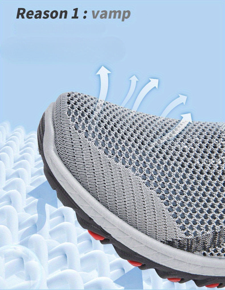 Men's Breathable Mesh Sports Sneakers, Easy-Wear Slip-On Shoes with Monochrome Fabric Upper, Rubber Sole, Round Toe Design, Low-Top Casual Athletic Footwear for Spring and Summer