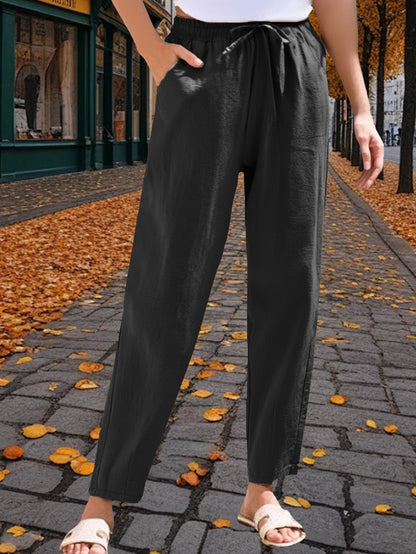 3-Pack Women'S 9/10 Length Casual Trousers, Loose Fit, Solid Color Drawstring Elastic Waist, Comfortable And Versatile for Office, Weekend Strolls, Gatherings, And Beach Vacations