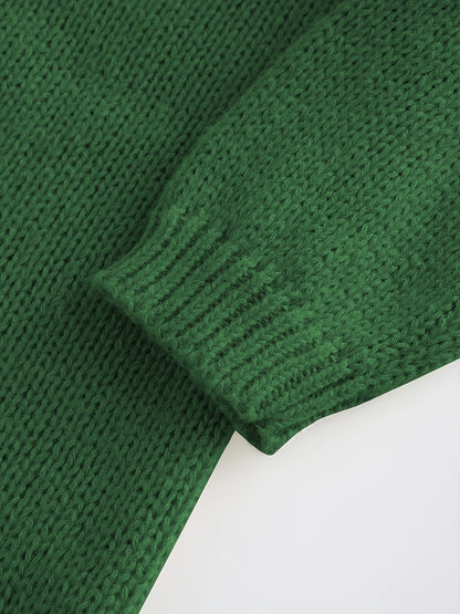 Plus Size - Plus Size Elegant Cuff Lapel Sweater-Soft Fabric, Simple Three-dimensional Color Design, Ideal For Autumn And Winter Casual Wear, Women'S Long Sleeve Sweater, Elegant Style