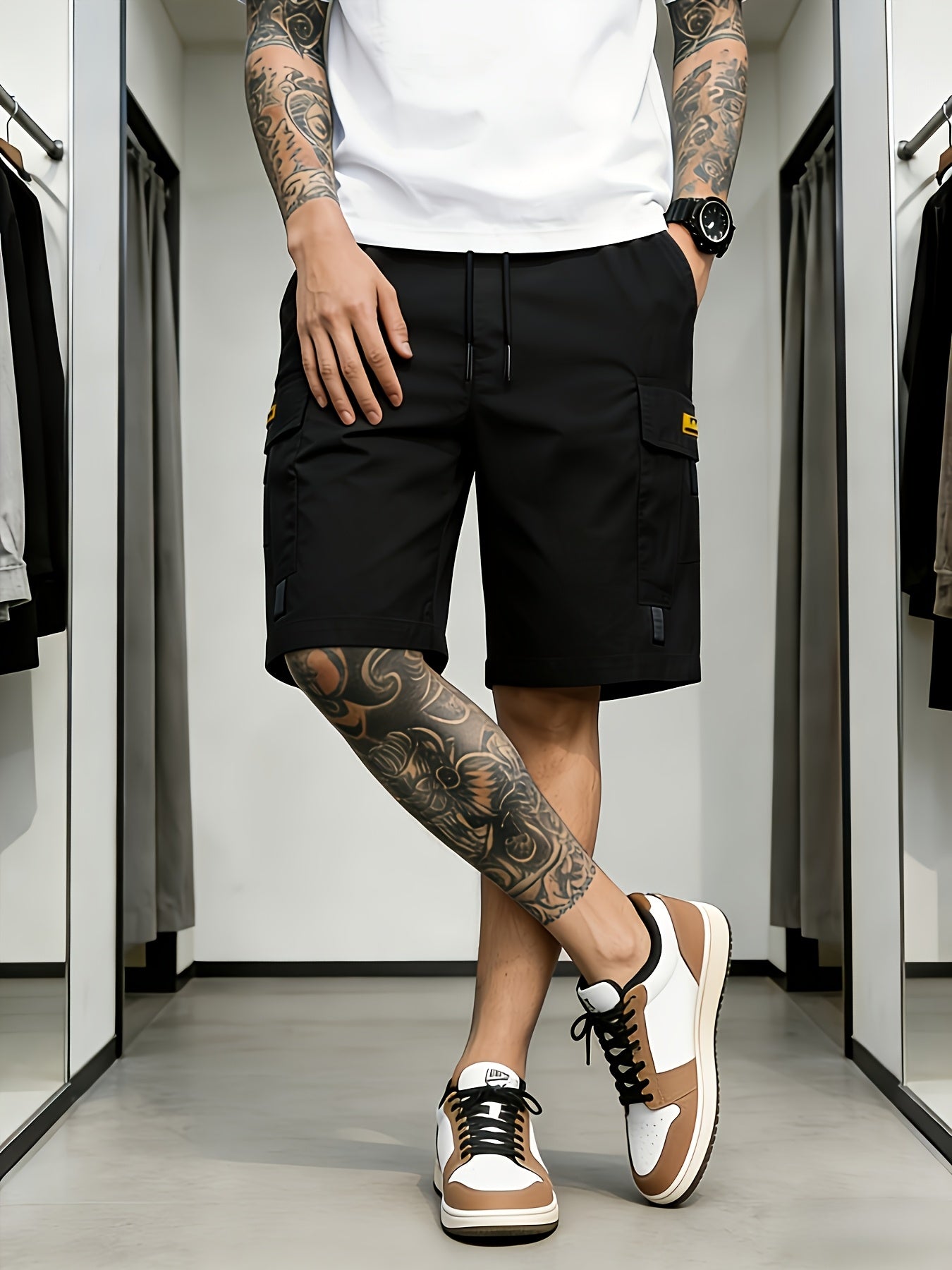 3PcsMen's Gray Cargo Shorts Drawstring Waist Loose Fit Multi-Pocket Lightweight Summer Casual Shorts, Men's Streetwear Outdoor Daily Bottoms