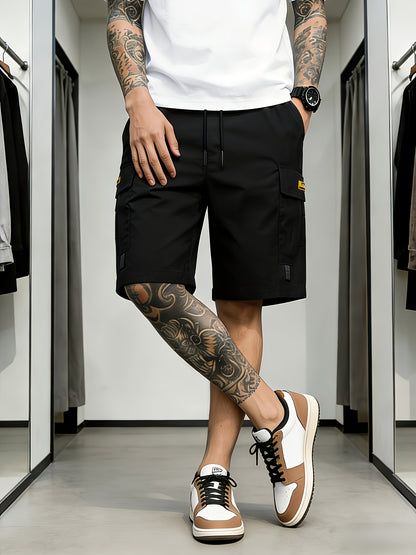 3PcsMen's Gray Cargo Shorts Drawstring Waist Loose Fit Multi-Pocket Lightweight Summer Casual Shorts, Men's Streetwear Outdoor Daily Bottoms