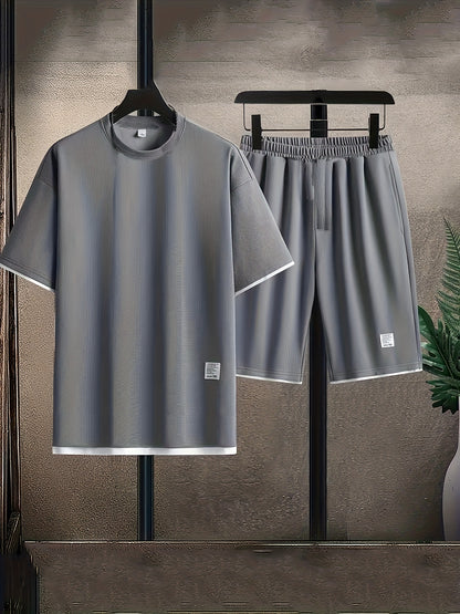 6pcs Waffle Knit Men's Loungewear Set: Soft and Comfortable Short-Sleeve Top + Shorts Pajama Set, Short Sleepwear Combo with Elastic Waist, Suitable for Wearing Outdoors