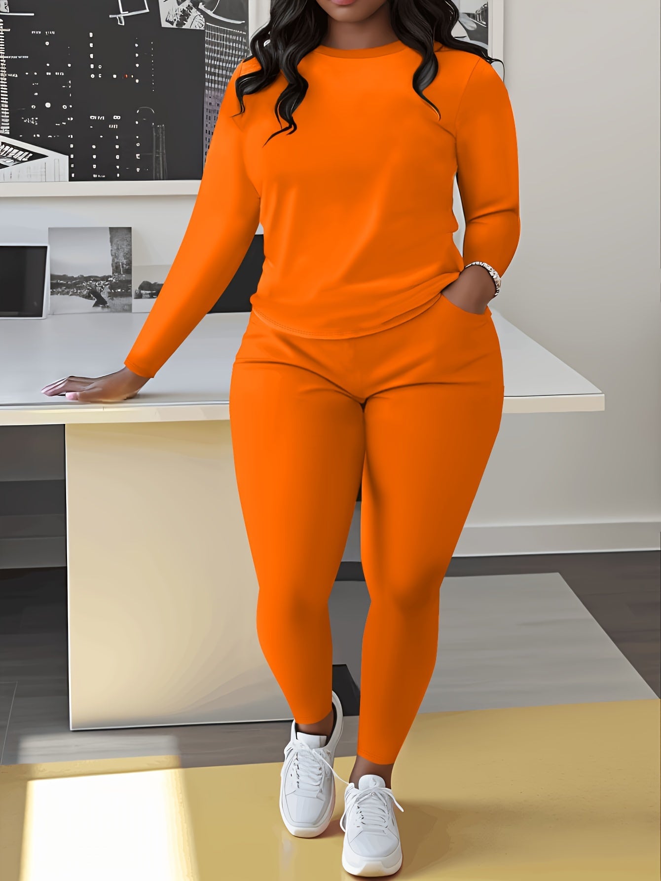 Plus Size, Large Casual 2pcs Suit with Pockets