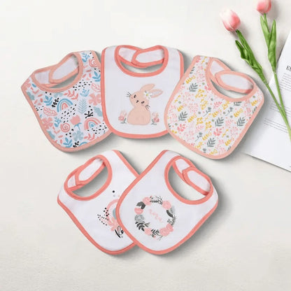 Cotton Baby Bibs 5-Pack - Cartoon Embroidered