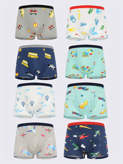 8pcs Boys Cotton Boxer Underwear Soft Comfortable Breathable Cartoon Printed Boys Underwear