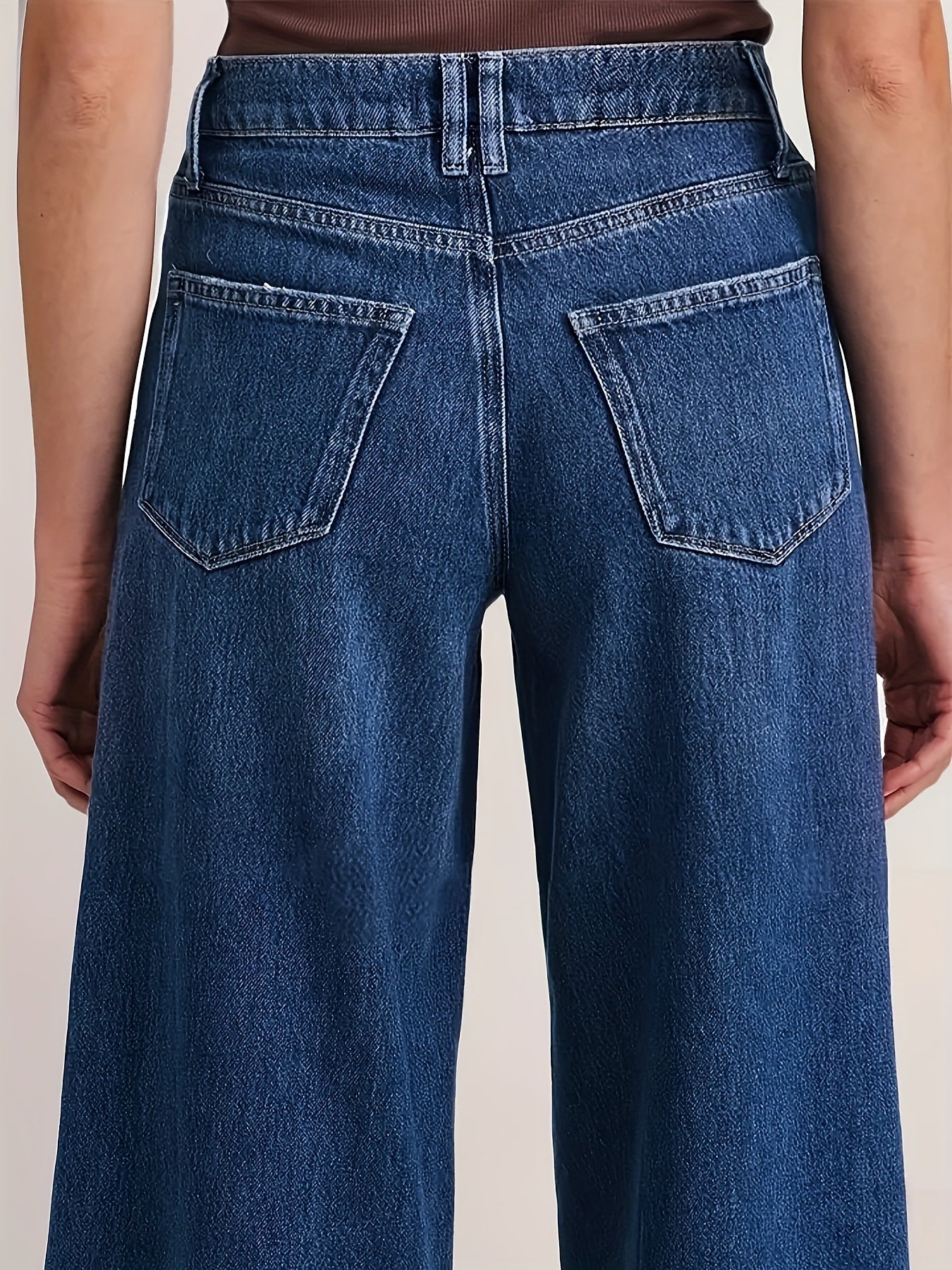 Women's High-Waisted Stretch Blue Jeans - Retro A-Line Bell-Bottoms with Elastic Waist & Button Closure, Slim-Fit Straight-Leg Mid-Rise Floor-Length Casual Pants for All Seasons