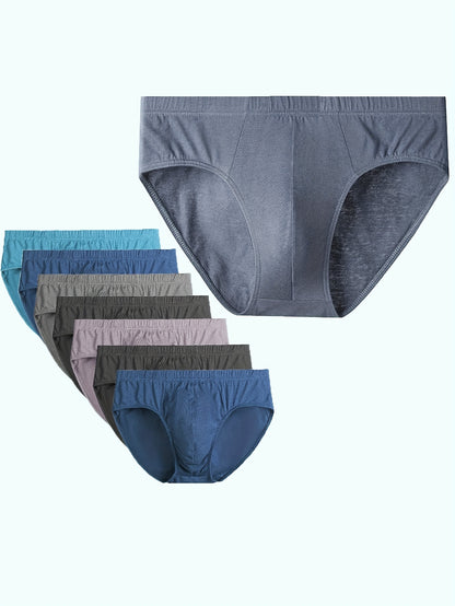 Men'S 7-pack Of 100% Underwear - Random Solid Color, Multi-Piece Discount, Medium Stretch, Knitted Fabric Underwear, Comfortable And Breathable, Casual Classic Fit - All Season