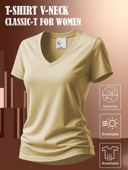 Women'S Soft V-Neck Sports T-Shirt, Cool And Breathable, - Quick-Dry Fabric, Designed for Outdoor Workouts, Comfortable And Versatile Fitness Wear Suitable for Everyday Exercise