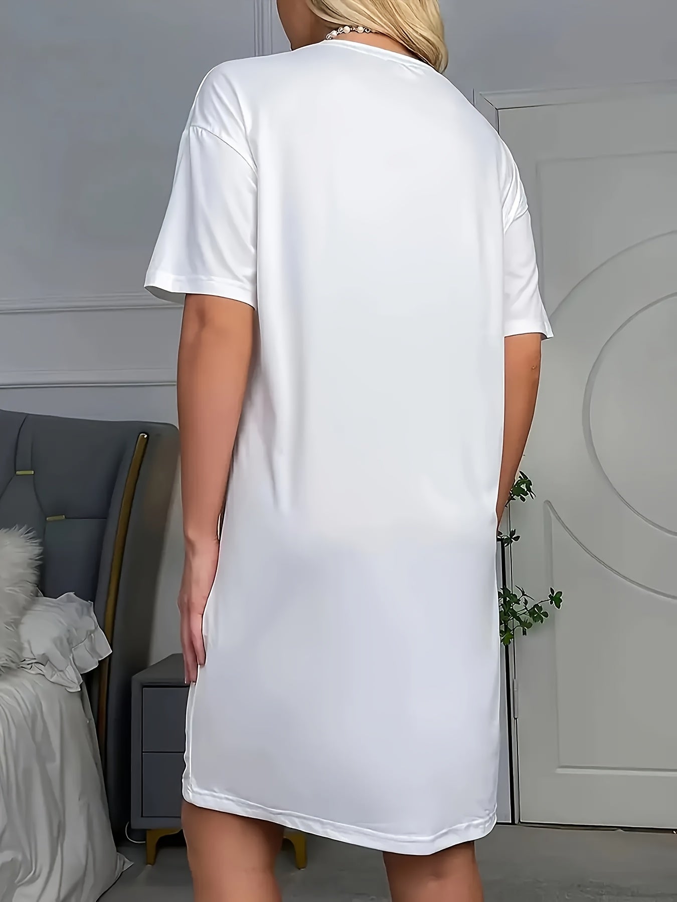 Not an Early Bird Slogan Printed Comfortable Women's Short Sleeve Round Neck T-Shirt Pajamas- Casual Pajamas, Machine Washable Polyester Blend