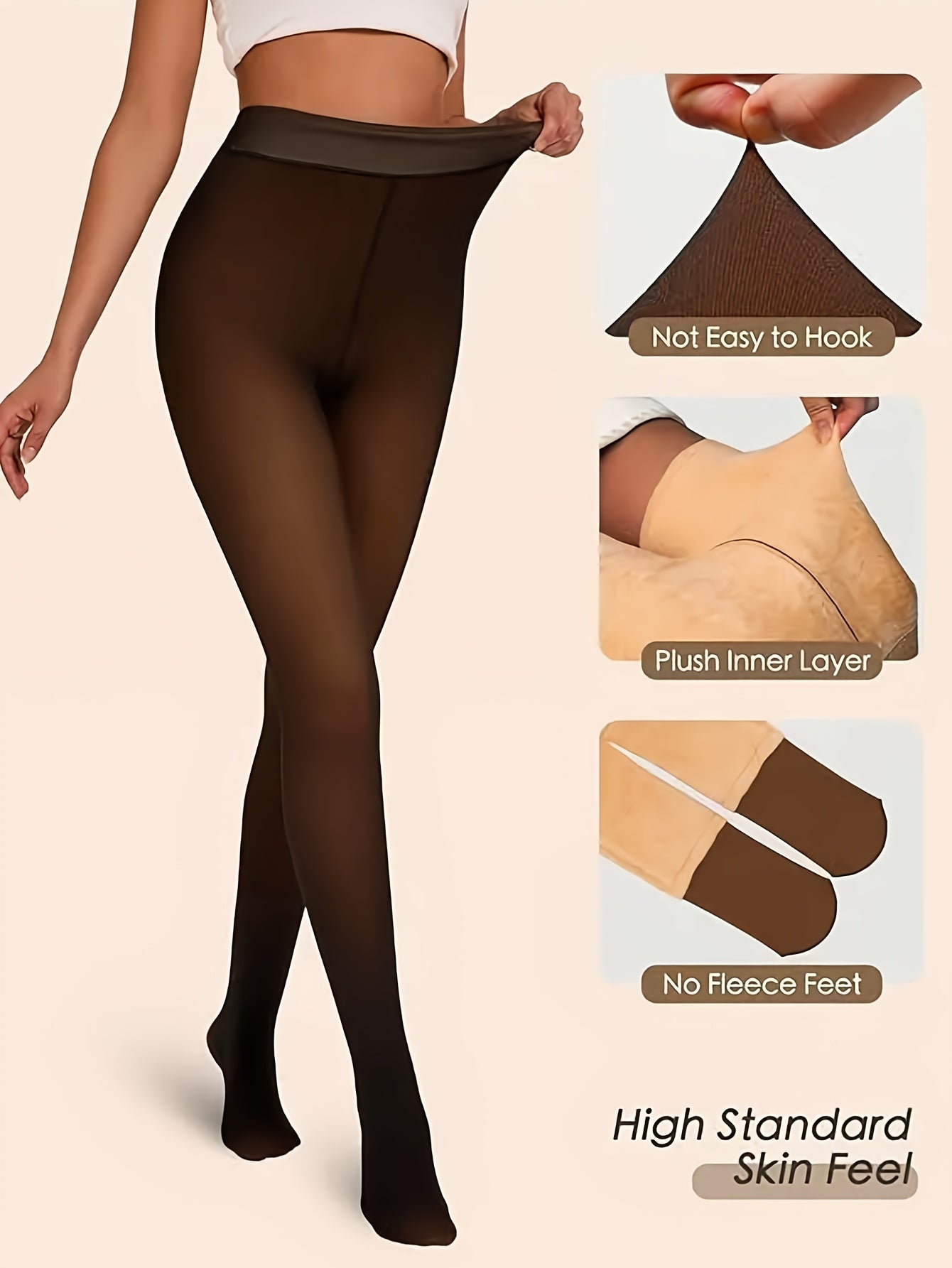 2pcs Women'S Winter Fleece-Lined Tights, Autumn And Winter Warm Pantyhose, Soft Stretch, High-Waisted Design Leggings, Women'S Long Socks