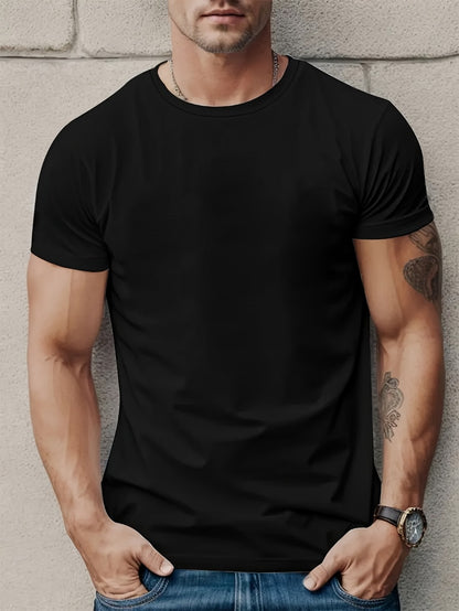 Men's Solid Color T-Shirt - Classic Neck Short Sleeve 893029
