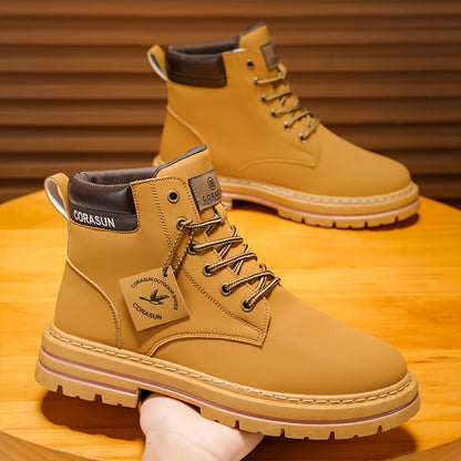 Men'S Casual Hiking Boots, Anti-Slip And Windproof High-Top Lace-Up Boots, Large Size Available - Khaki/Black, Suitable for Outdoor Walking, Running And Hiking, Suitable for All Four Seasons