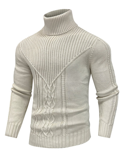 Men's Mature Casual Vintage Twisted Turtleneck Knit Pullover