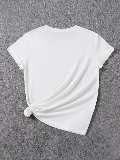 Round Neck Short Sleeve T-Shirt with a Teacher Pattern Print