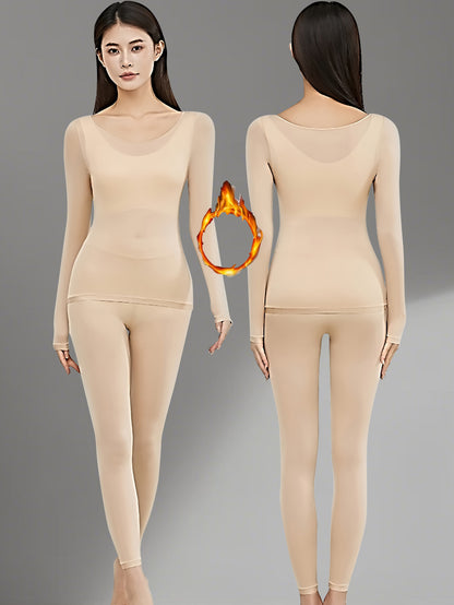 2pcs QUASTI Women's Ultra-Thin High Stretch Thermal Underwear - Seamless Invisible Bottom Layer, Warm & Comfortable for Fall & Winter, Solid Colors (, Brown,) - Perfect for Layering Tops, Winter Underwear, Sleek Design, Smooth Texture