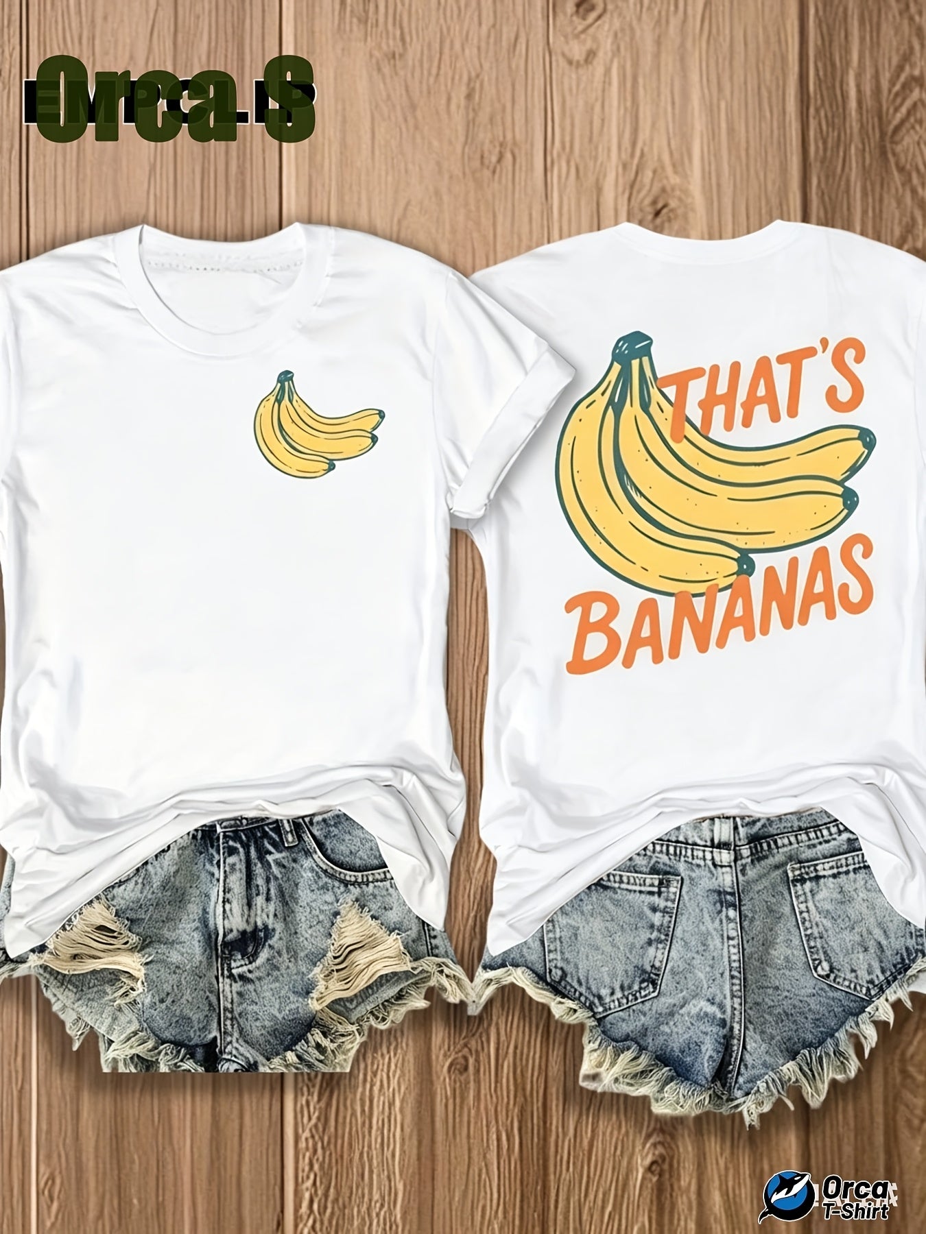 Women'S White Short-Sleeve T-Shirt - Fun Banana Decorative Text, Humorous Theme, Front And Back Printed Designs, 100% Round Neck Regular Fit, Soft And Breathable, Suitable for All Seasons, Perfect for Work And Leisure, Easy to Pair with Anythin