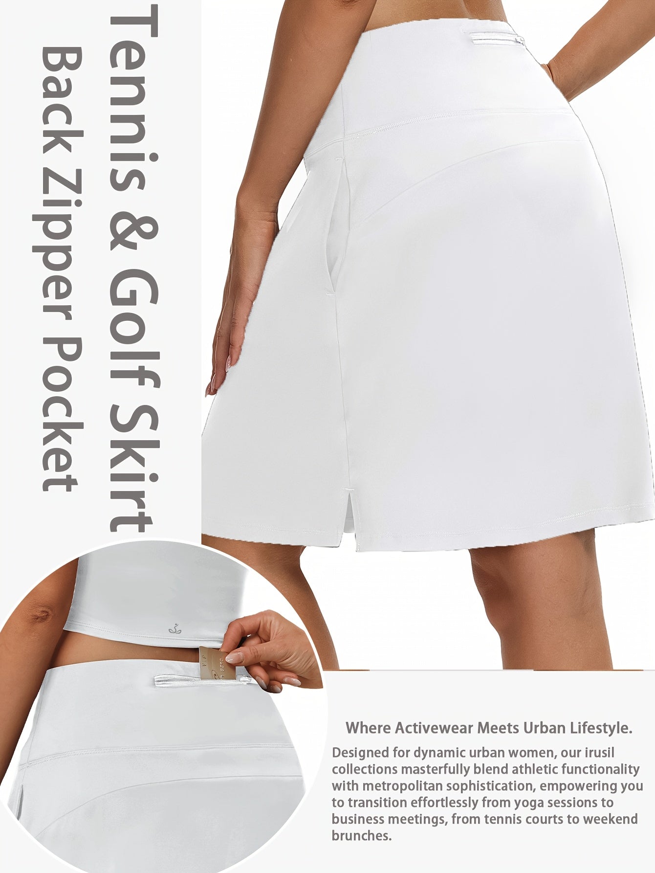 20-Inch Knee-Length Skorts for Women Featuring Five Pockets, High-Waisted Design, Suitable for Tennis And Golf, Long Athletic Skirt with Built-In Shorts
