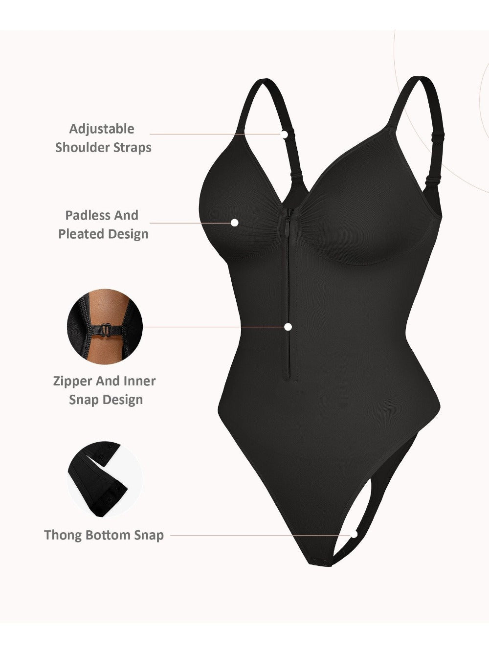 Women's Targeted Control Shapewear Bodysuit - Zip Front Body Smoothing