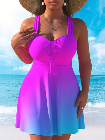 Fashionable Women's Pink Bubble Tankini Swimsuit Set