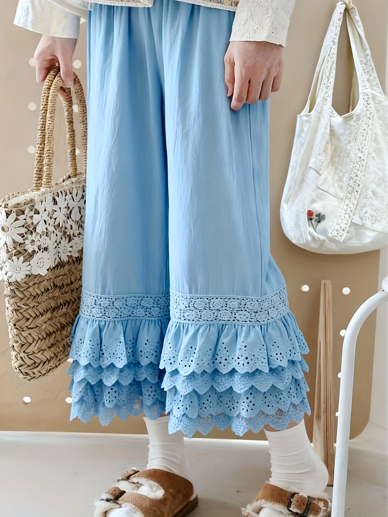 1pc Pants - Women's Large Size Spring And Summer New Sweet Four Layers Of Lace Stacking Bottoms Liner Pants Wide-legged Dress Pants, Super Suitable for Wearing As The Bottom Of The Skirt, Soft And Comfortable Pajama Pants