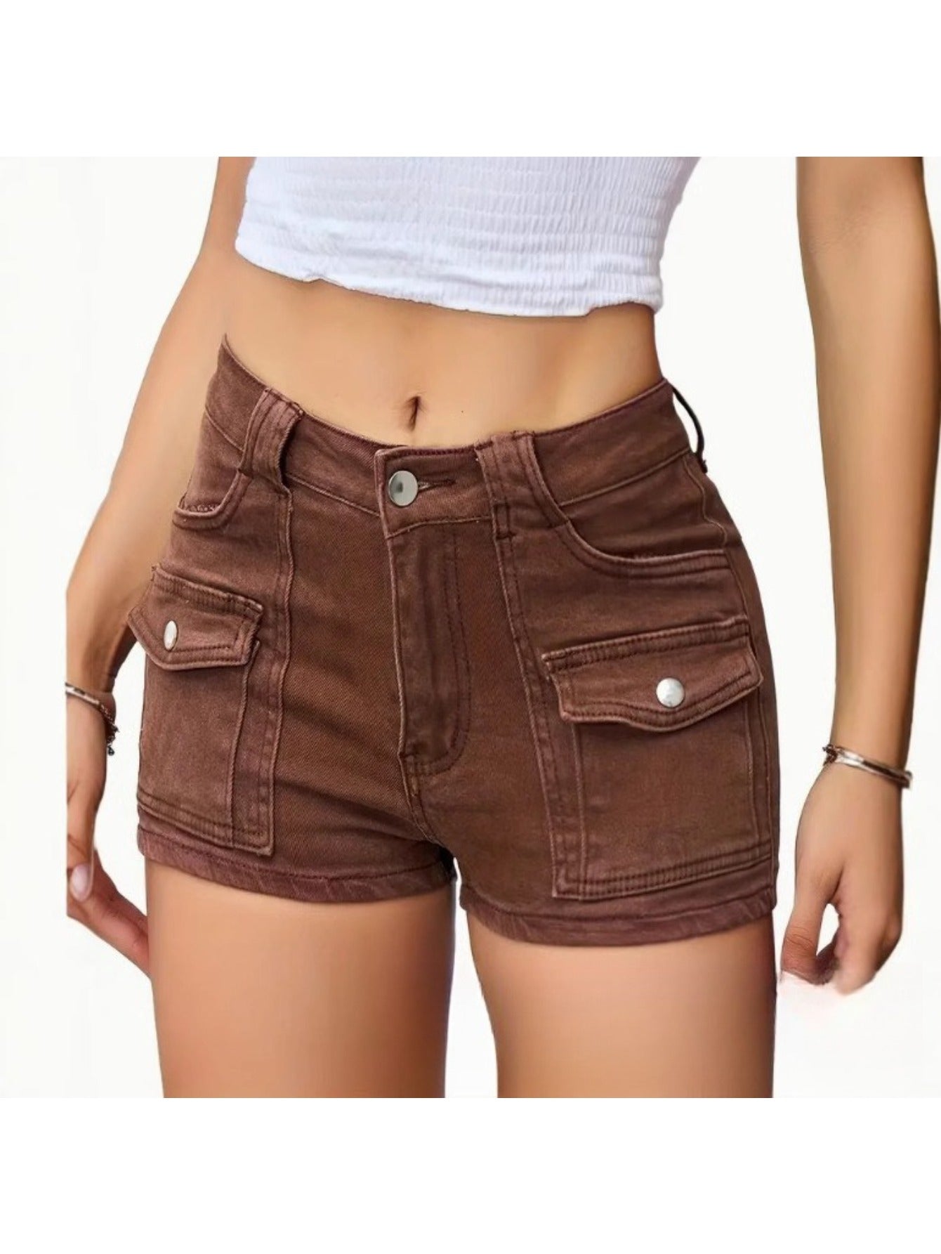 Stretchy Multi-Pocket Denim Shorts for Women | High-Waisted Summer Casual Shorts with Versatile Style