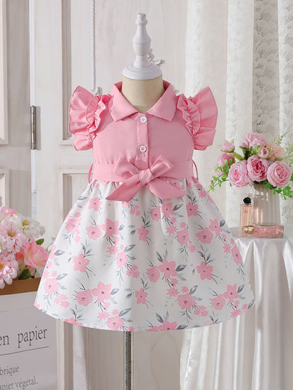 Girls' Dresses, Casual Girls' Dresses, Summer Frilly Printed Short-sleeved Dresses for Girls, Cute Girls' Dresses, Versatile, Fashionable, Cute And Casual Style, Suitable for Festivals And School Wear, Valentine's Day Gift, Girls' Birthday Gift