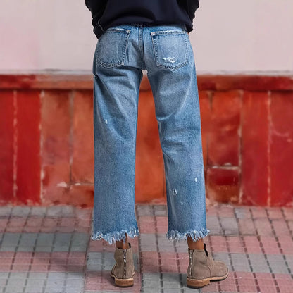 Autumn 2025 New Women's Casual Slim All-match Jeans Tassel Trouser Legs