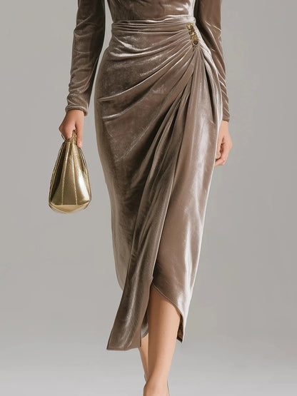 Women's 【Brown】 Polyester Ruffle V-Neck Dress - product view 6