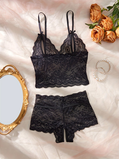 Elegant Blue Lace Sexy Lingerie Set with Floral Pattern - Includes Strapless Bra, Corset, and Thong, Bow Details, Adult Women's Semi-Transparent Seduction Briefs, Exotic Apparel|Floral Lace Set|Strapless Design
