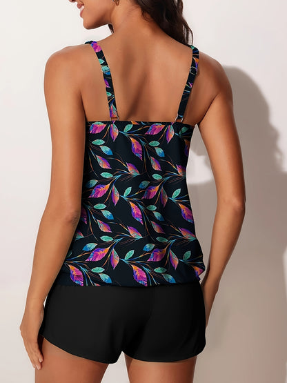 Modest Tummy Control Blouson Women'S Tankini Swimsuits Bathing Suits Swim Shorts With Pockets For Beach