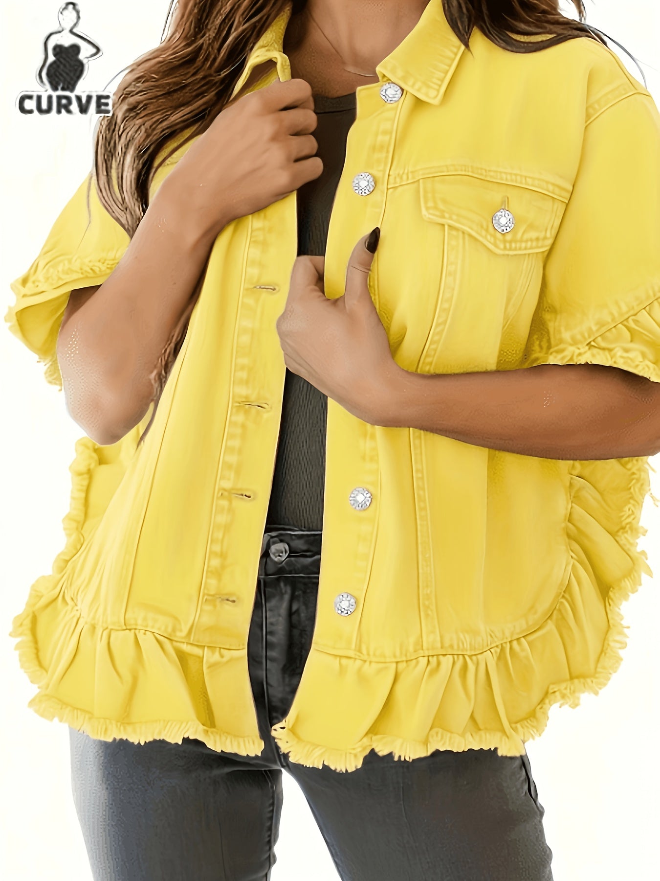 Designer Style Pleated Loose Cuffs And Loose Hem Denim Jacket