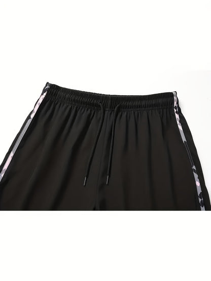 Plus Size - 3pcs - Plus Size Women'S Shorts, Double-layer Fake Two Piece Camouflage Pattern, Breathable Quick Drying Pants, Women'S Shorts With Adjustable Drawstring Waist - Lightweight Fitness, Side Design, Non See Through Casual Wear