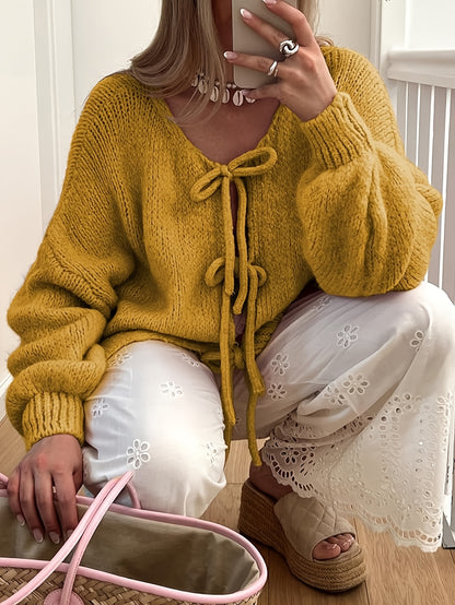 Women'S Oversized Bowtie Sweater Cardigan with Y2K Vibe Long Sleeves V Neck Open Front Casual Wear