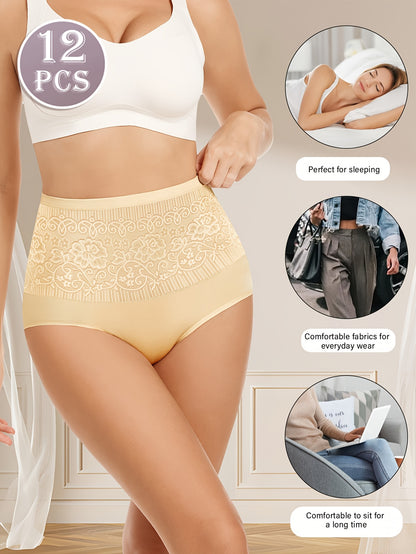 12-Pack Jacquard High Waist Panties Tummy Control Hip Lift Panties Women'S Underwear And Lingerie Women'S Panties