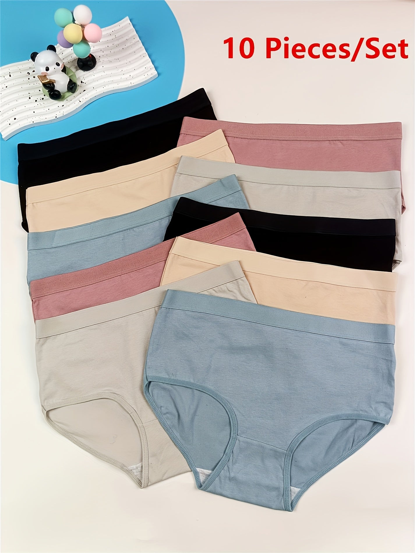 10pcs Women'S High-Waisted Tummy Control Panties, Breathable Comfortable Underwear, Simple Solid Color