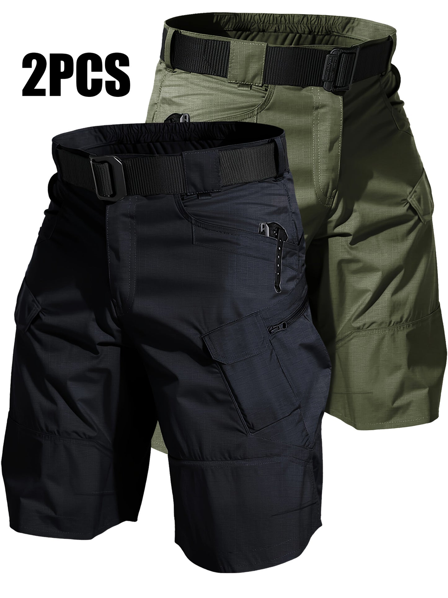2pcs Cargo Shorts for Men Outdoor Casual Hiking Work Shorts with Multi-Pocket (No Belt)