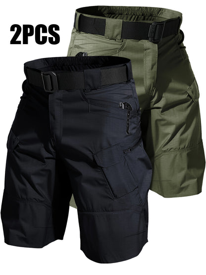 2pcs Cargo Shorts for Men Outdoor Casual Hiking Work Shorts with Multi-Pocket (No Belt)