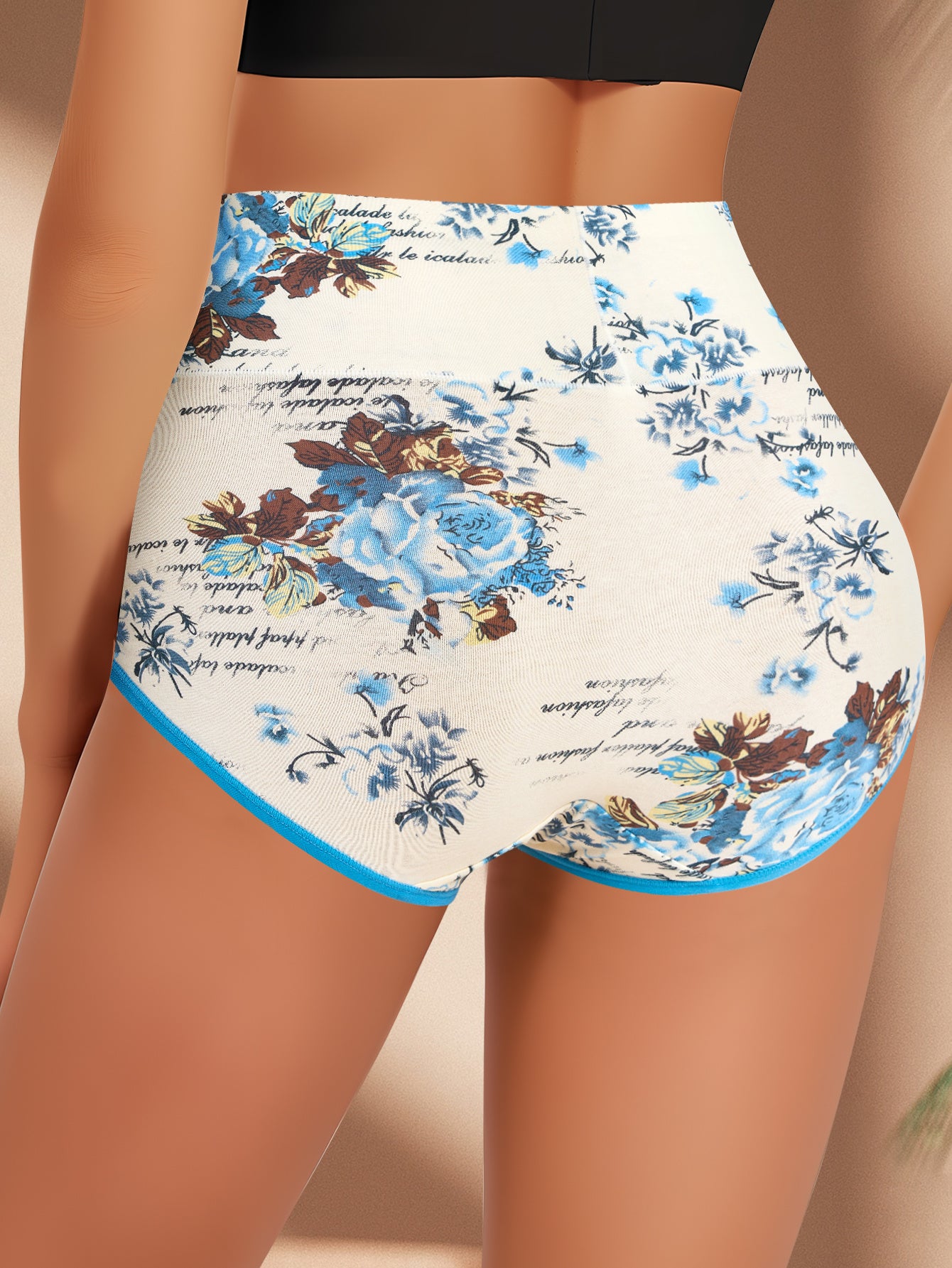4pcs Women's High-Waisted Tummy Control Underwear - Butt Lifting Breathable Triangle Panties with Tummy Tuck, Elegant Floral Print Full Coverage for Daily Wear, Commuting & Lifestyles (4pcs) - Non-Sheer Comfortable High Waist Line