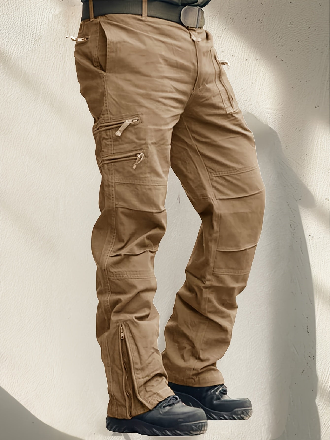 Men'S Cargo Pants /Spandex Scratch-Resistant Outdoor Training Trousers Lightweight with 9 Utility Pockets, Work Pants for Men Zippered Hem Design, Elastic Waistband for Daily Commuting, Office, And Outdoor Activities (Belt Not Included)